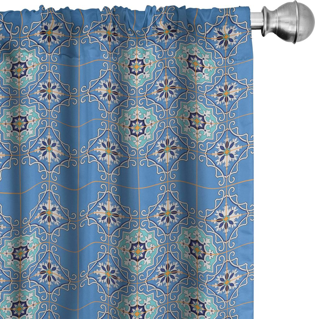 ABAKUHAUS marokkanisch Vorhänge, Gardinen, Alte Kultur-Kunst entwirft Patchwork-Art in den blauen Tönen mit Blumen-Locken, 2 Stück 75 x 225 cm, ...