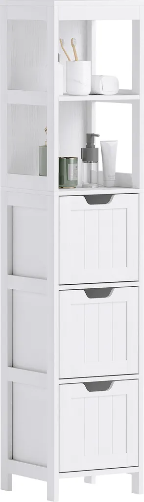 Mobiletto Bagno Alto HOMCOM 30x30x142 cm - Salvaspazio Bianco 3 Cassetti