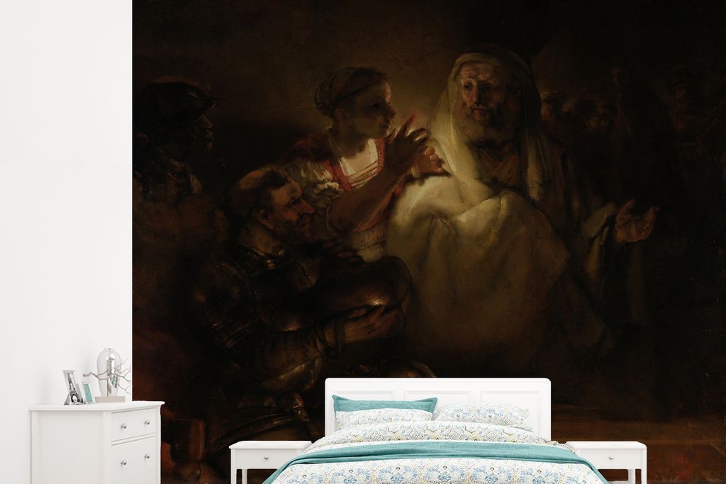 MuchoWow Fototapete für Wohnzimmer oder Schlafzimmer Wandtapete Vinyl Motivtapete Die Verleugnung des Petrus - Rembrandt van Rijn - 245x220 cm -...