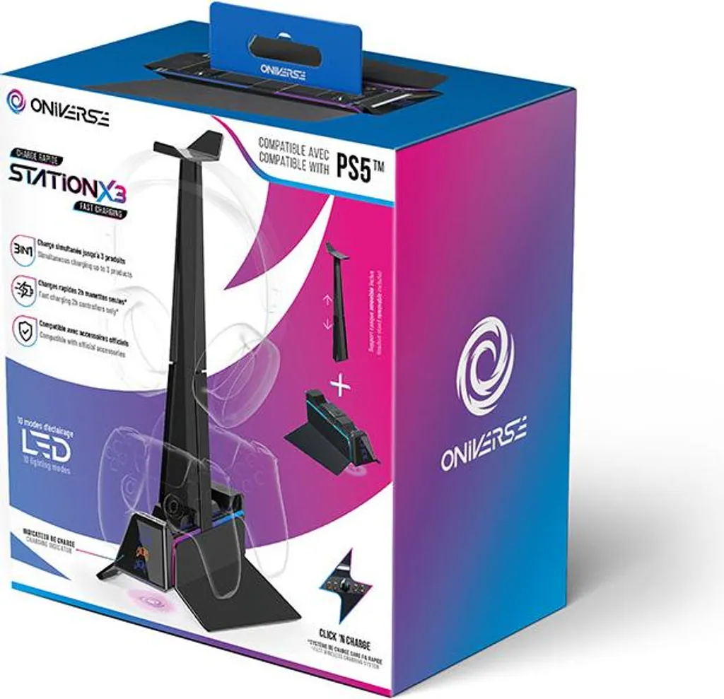 Chargeur PS5 Rapide Oniverse X3 avec Indicateur LED et Double Emplacement