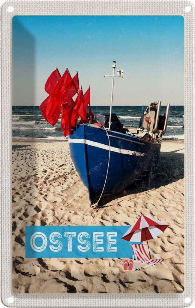 vianmo Blechschild 30x20 cm Ostsee Strand Boot Meer Sand Bildmotiv Reisemotiv Abenteuer Reisen Urlaub