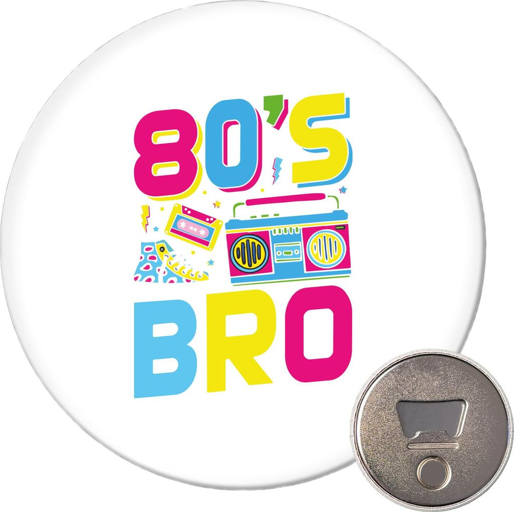 Huuraa Magnet 80's Bro Retro 59mm Kühlschrankmagnet rund Flaschenöffner Geschenkidee