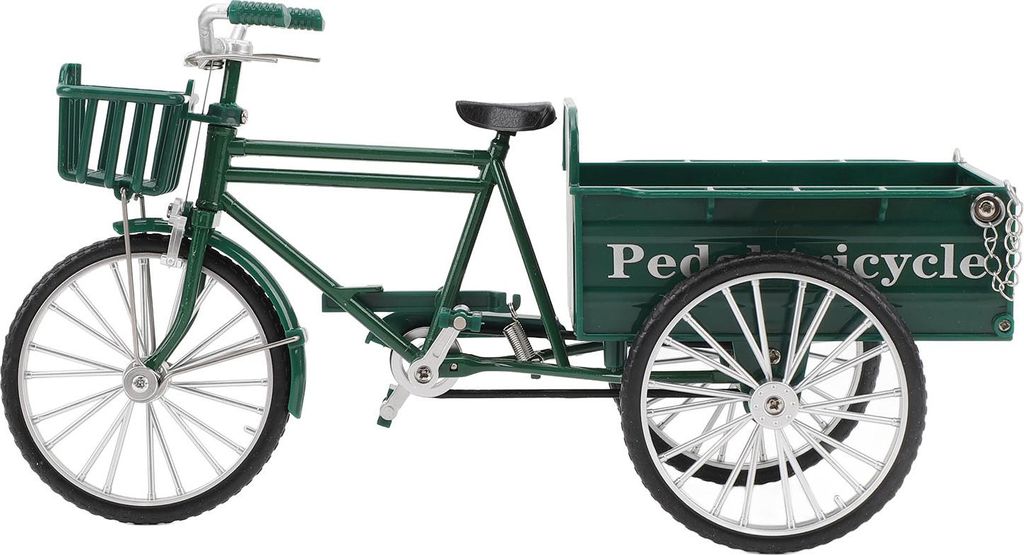 Miniatur-Legierung, Retro-Dreirad-Pritschenwagen, Metall-Dreirad-Modell, Spielzeug, Vintage-Auto, Heimdekoration für Büro, Grün