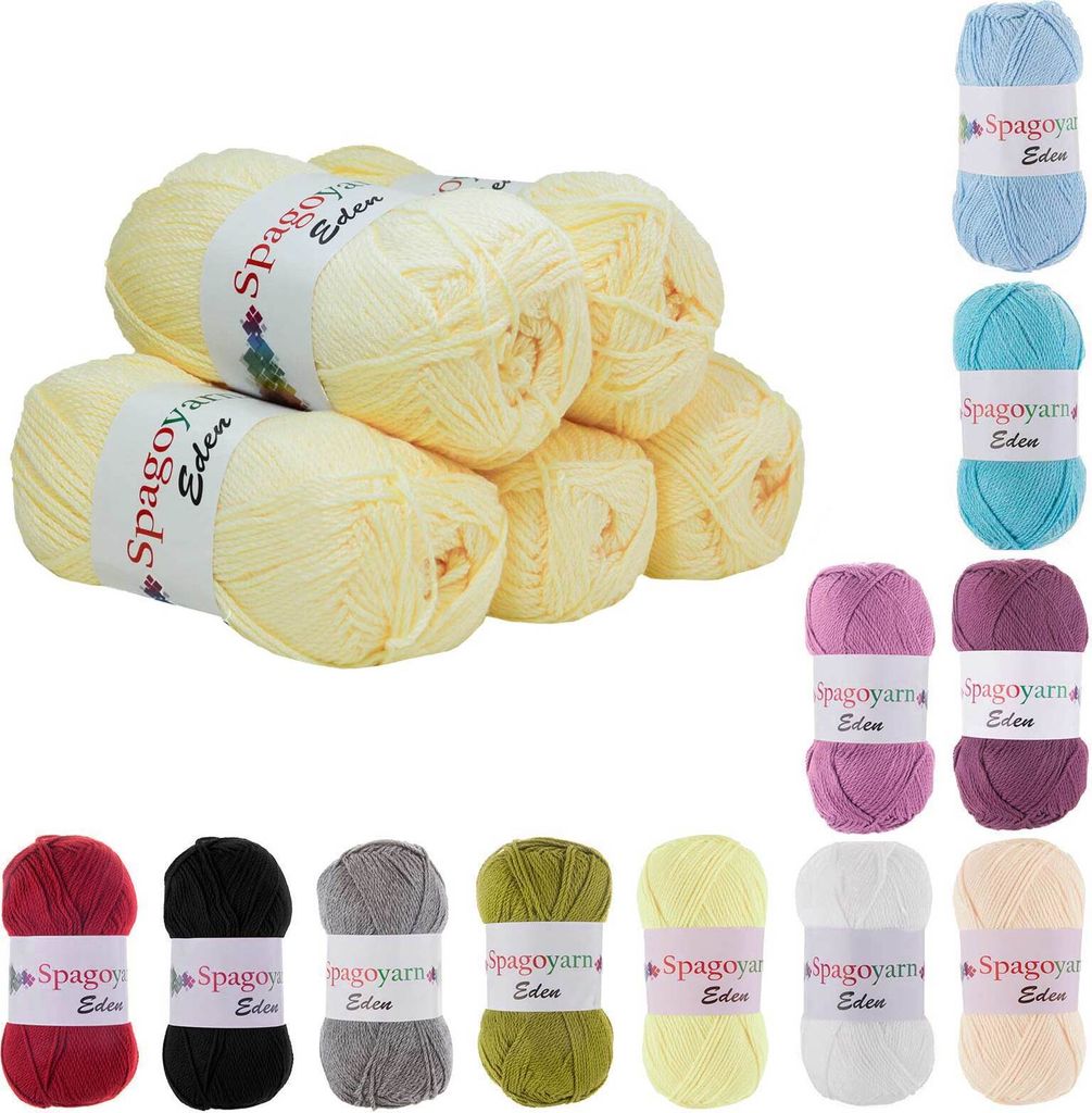 5 x 100g Strickgarn Eden Uni Häkelgarn Strickwolle Handstrickgarn Sommergarn Klassikstrickgarn Farbwahl, Farbe:1645 pastellgelb