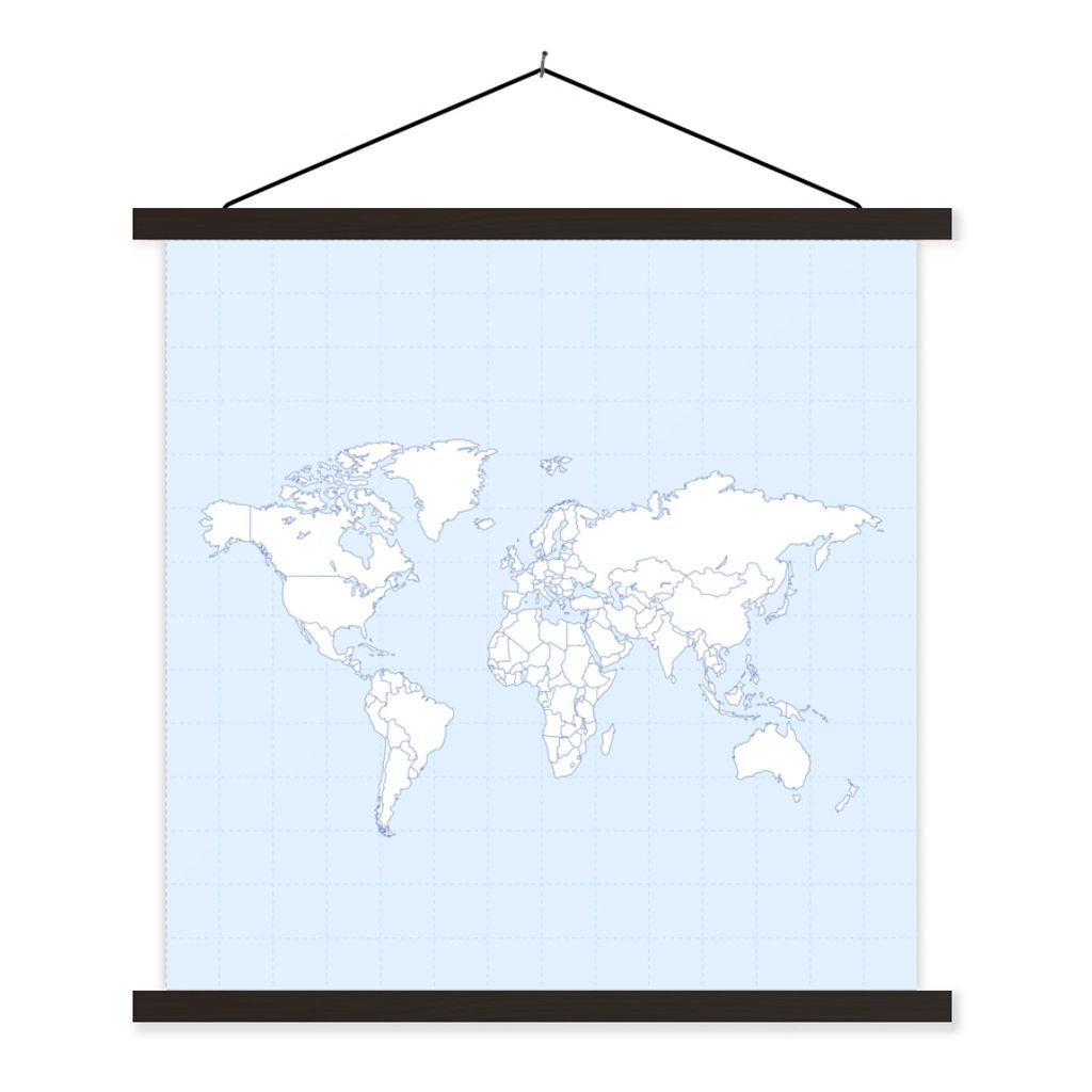 MuchoWow Textilposter Weltkarte - Einfach - Weiß 60x60 cm mit schwarzem Rahmen - Posteraufhänger