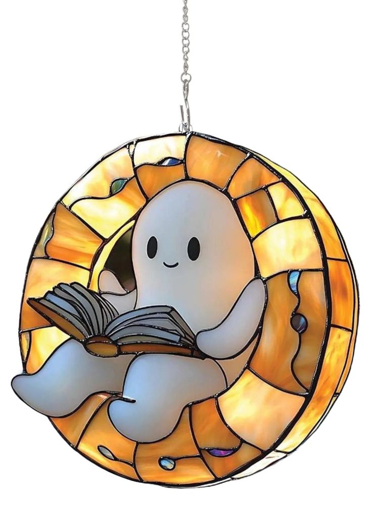 Halloween-Lesegeist-Sonnenfänger-Dekoration Hängesessel Cartoon-Geist Buntglas 2D Flaches Acryl Wand-Fenster-Hängeschild Ornament A