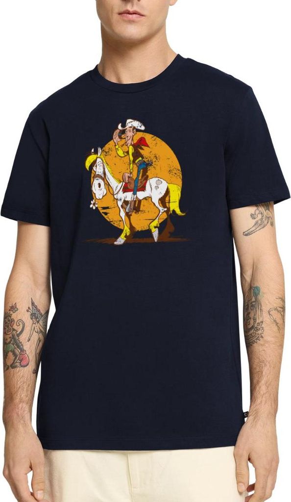 Spreadshirt Lucky Luke Jolly Jumper im Sonnenuntergang Männer Premium T-Shirt, XXL, Navy