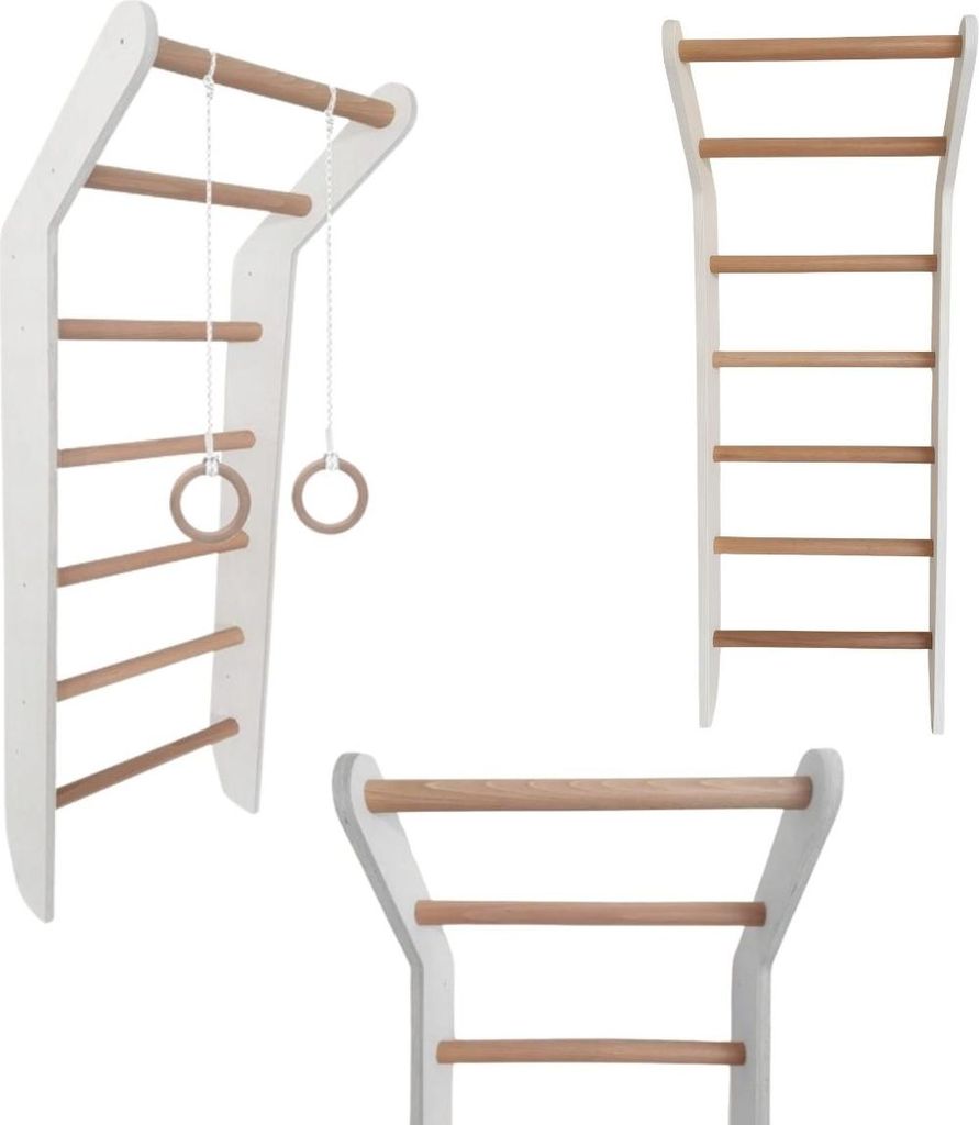 Sprossenwand Toddler Weiß | Kinderzimmer Holz Kinder Klettergerüste Spielplatz indoor Turnringe Kletterwand