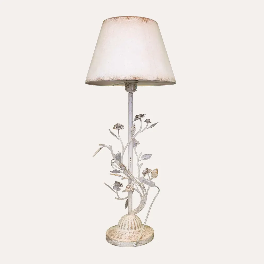 Luminaire de bureau fleurs blanches en métal style romantique chic