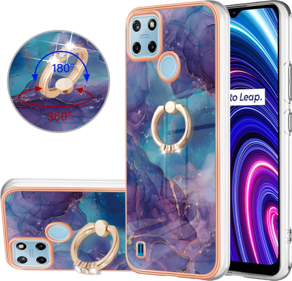 OPPO Realme C21Y Hülle, Muster TPU Silikon Stoßdämpfer Bumper Schutzhülle mit Ring Ständer für OPPO Realme C21Y C25Y Lila