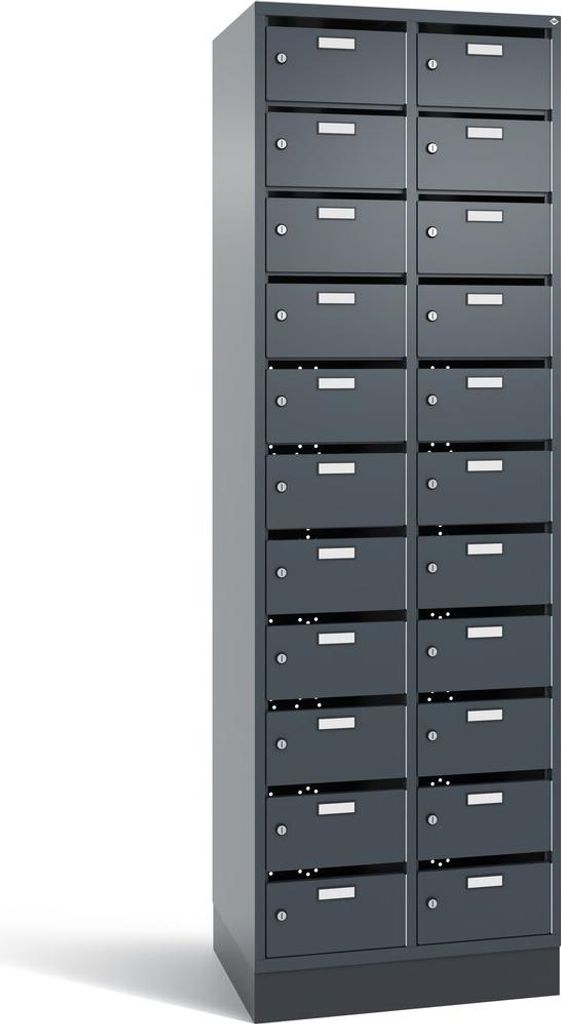 Verteilerschrank 2 Abteile - je 11 Fächer schwarzgrau.