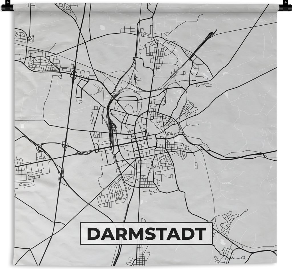MuchoWow Wandteppich Wandbehang Karte - Deutschland - Darmstadt - Karte - Stadtplan 150x150 cm Tapisserie Dekoration Wandtuch - Wohnaccessoires -...