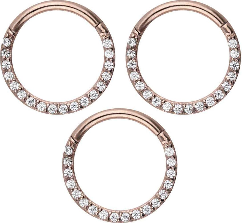 Ohrpiercing, Nasenpiercing, Septum Piercing SET Chirurgenstahl Segmentring Clicker EINGEFASSTE KRISTALLE Kristallklar Innendurchmesser: 10mm | 3er SET