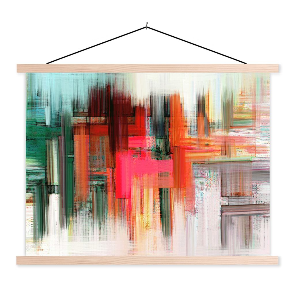 MuchoWow Textilposter Ölgemälde - Abstrakt 120x90 cm mit holzfarbenen Rahmen - Magnetisch