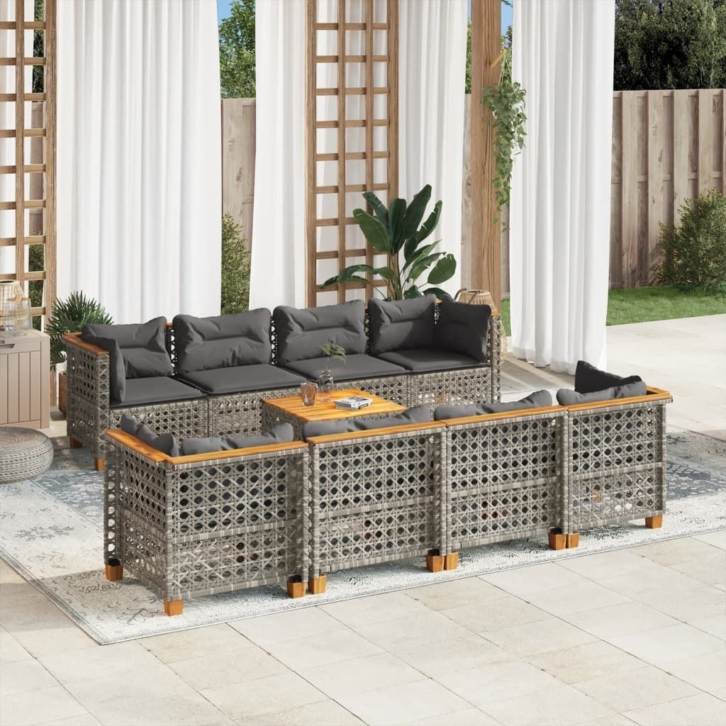 "2026 Promotion" 9-tlg. Garten-Sofagarnitur/Terrassenmöbel - mit Kissen - Grau Poly Rattan - Gartenmöbelset CC12866