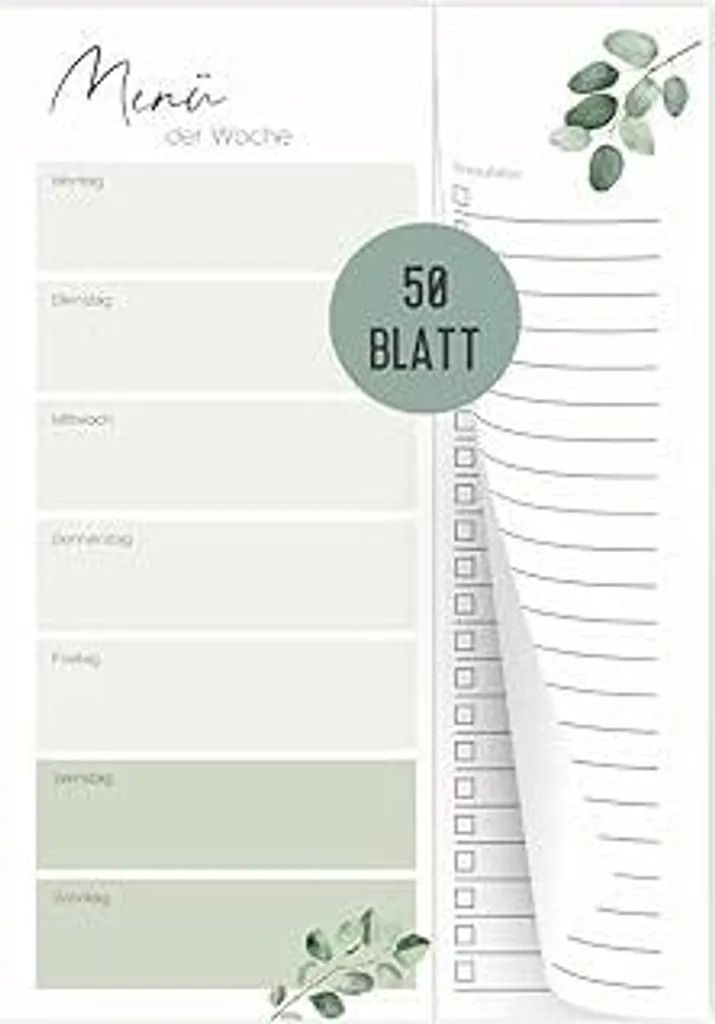 Pianificatore Dieta e Pasti Eucalyptus | Blocco A5 Lista Spesa 50 Pagine