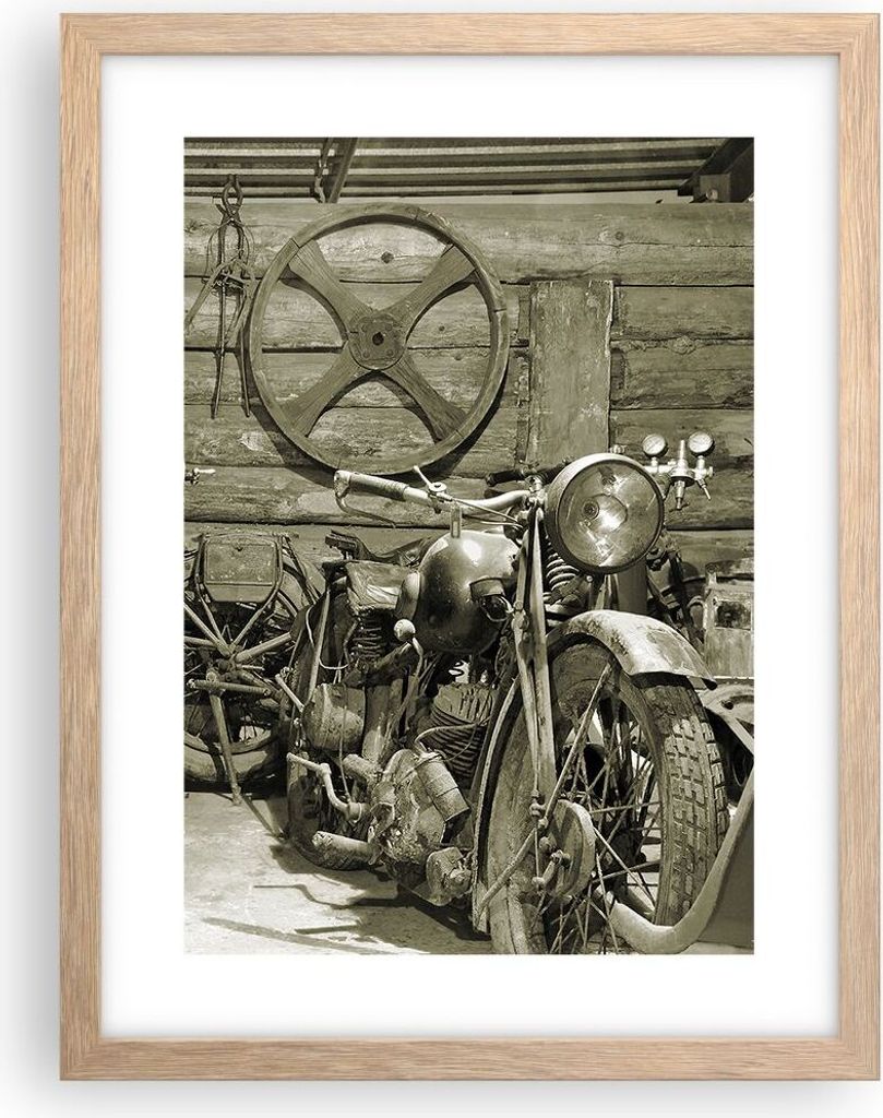 Gerahmtes Poster - Rahmen in heller Eiche - Werkstatt Motor Produktbild 