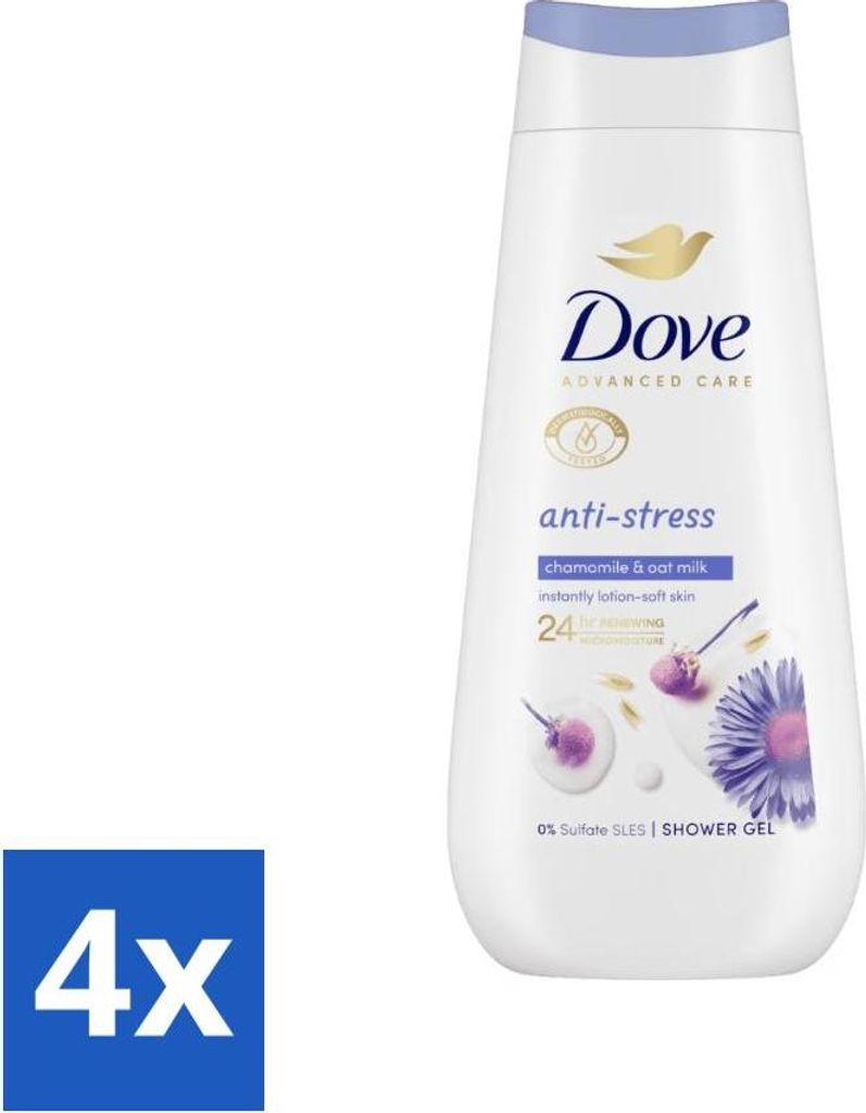 Dove Duschcreme - Anti-Stress - Kamille & Hafermilch - 225 ml - Vorteilspack - 4 Stücke