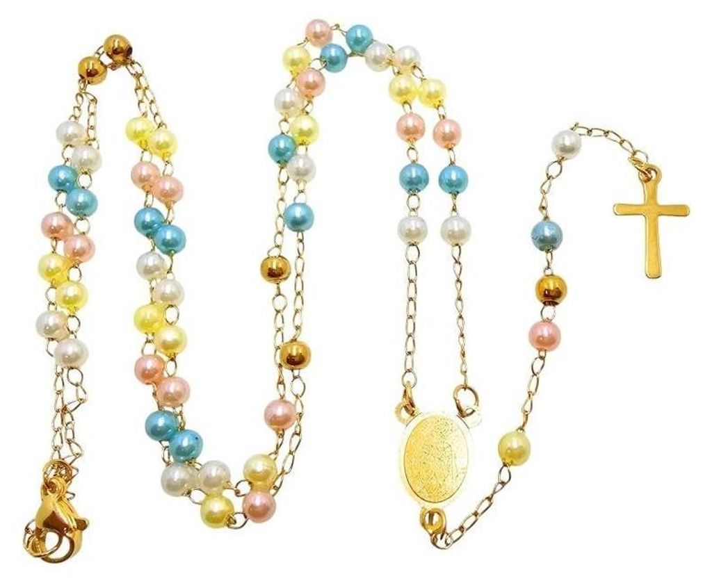 Art Sacrum Fatima-Rosenkranz als Halskette, Edelstahl, Perlen, 1 szt.