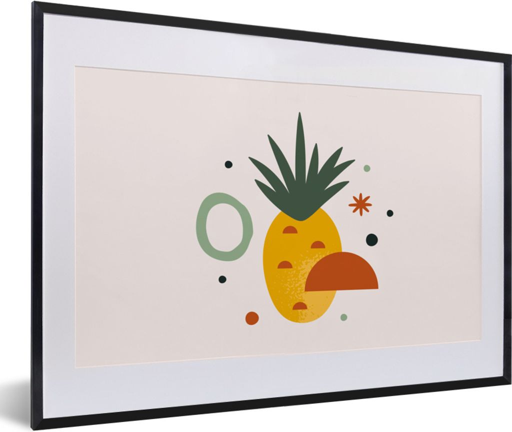 MuchoWow Gerahmtes Poster Ananas - Tropisch - Obst 60x40 cm - Poster mit Schwarzem Bilderrahmen Wandposter Rahmen Foto Bilder - Schlafzimmer - Pl...