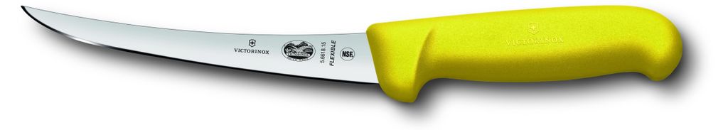 A single kitchen knife with a yellow handle.