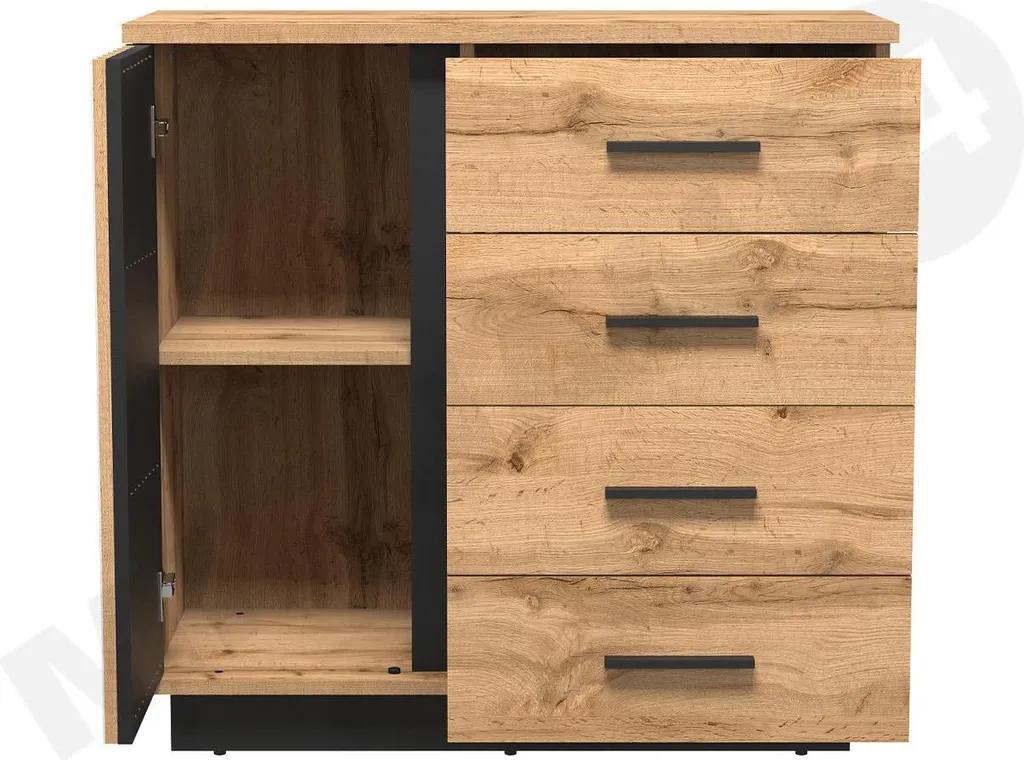 Commode bicolore MILAGRA 1 style industriel chêne wotan 120cm de large - 2
