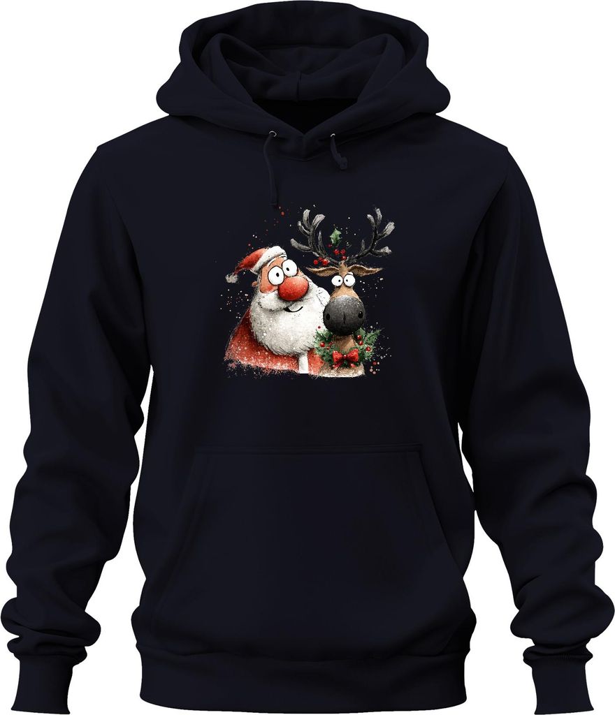 Weihnachtsmann Rentier Rudolph lustig Weihnachten Geschenk Uni Hoodie Kapuzenpullover, Navy, S
