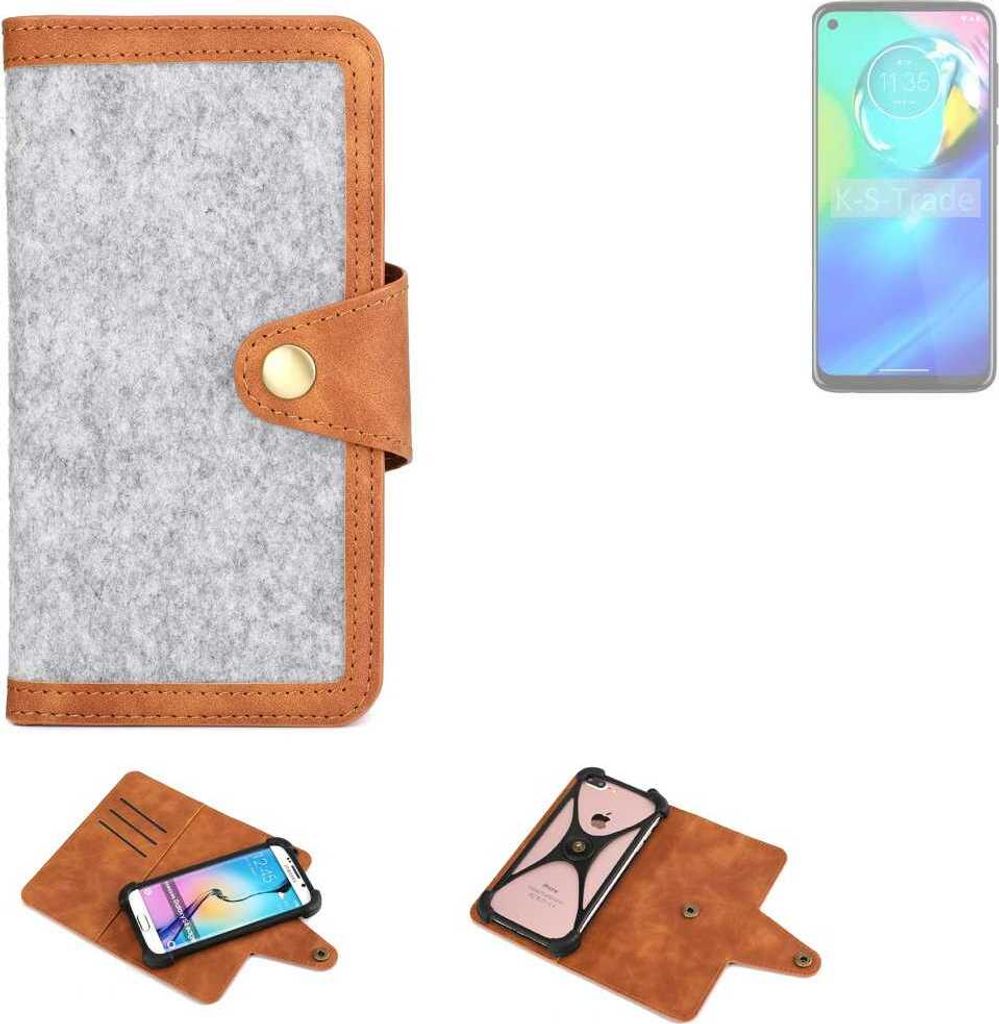 K-S-Trade Handyhülle kompatibel mit Motorola Moto G Power 5G Schutzhülle Filz-Hülle Kunst-Leder hellgrau braun (1x)