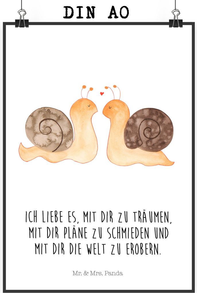 Mr. & Mrs. Panda Bild Schnecken Liebe DIN A0 - Weiß - Geschenk, drucke, Deko Poster, Wanddekoration, Gemeinsam, Träume, Zukunft, Ehe, wanddeko, F...