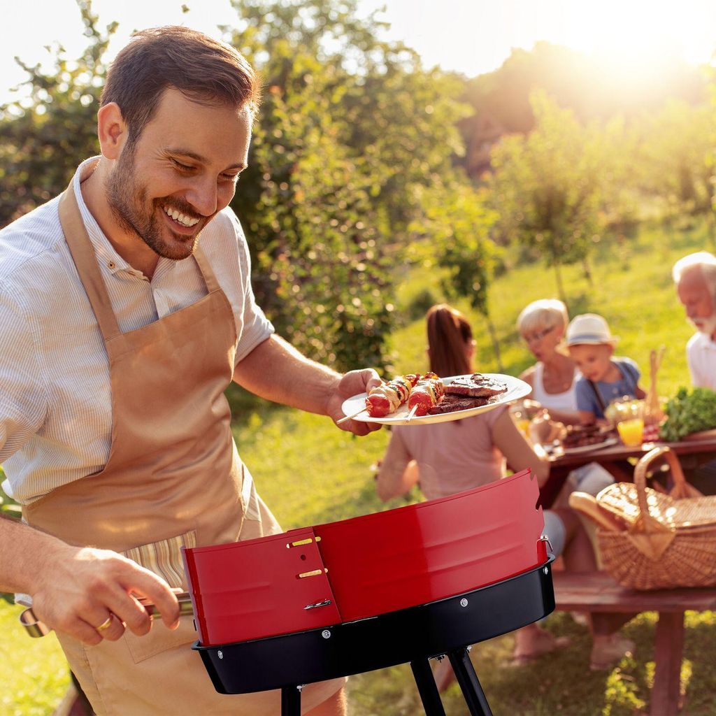 Holzkohlegrill mit Rädern, Windschutz, Ø 42 cm
