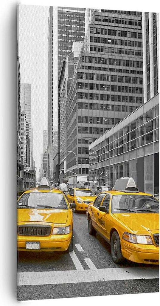 Bild auf Leinwand - Leinwandbild - Taxi Stadt Straße Transport - 65x120cm - Wand Bild - Wanddeko - Leinwanddruck - Bilder - Kunstdruck - Wanddekor...