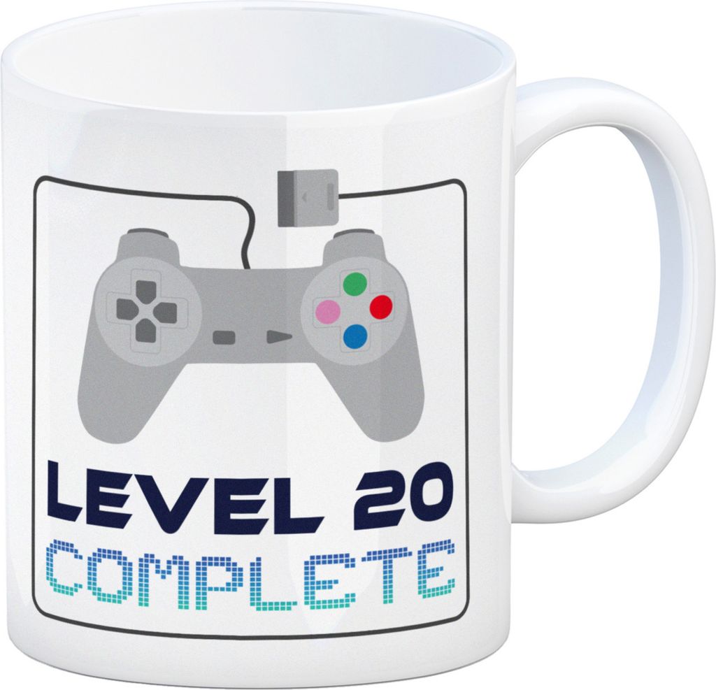 20. Geburtstag Kaffeebecher mit lustigem Spruch: Level 20
