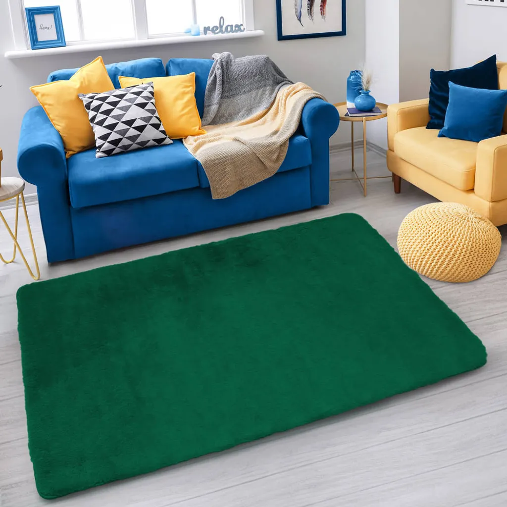 Tapis de salon cocooning 120x170 cm Vert Bouteille pour chambre et séjour