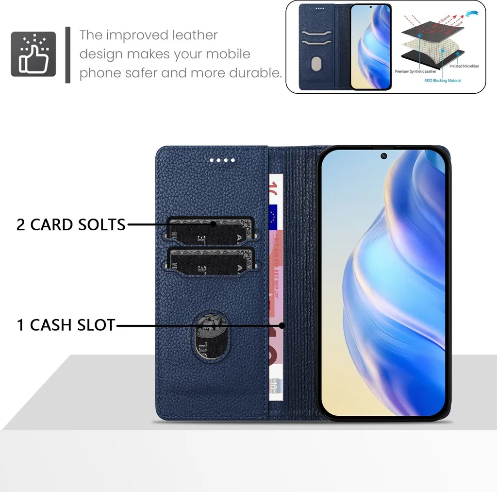 Custodia Portafoglio Motorola Edge 30 Fusion In Pelle PU Con Slot Carte E Supporto – Chiusura Magnetica, Colore Blu
