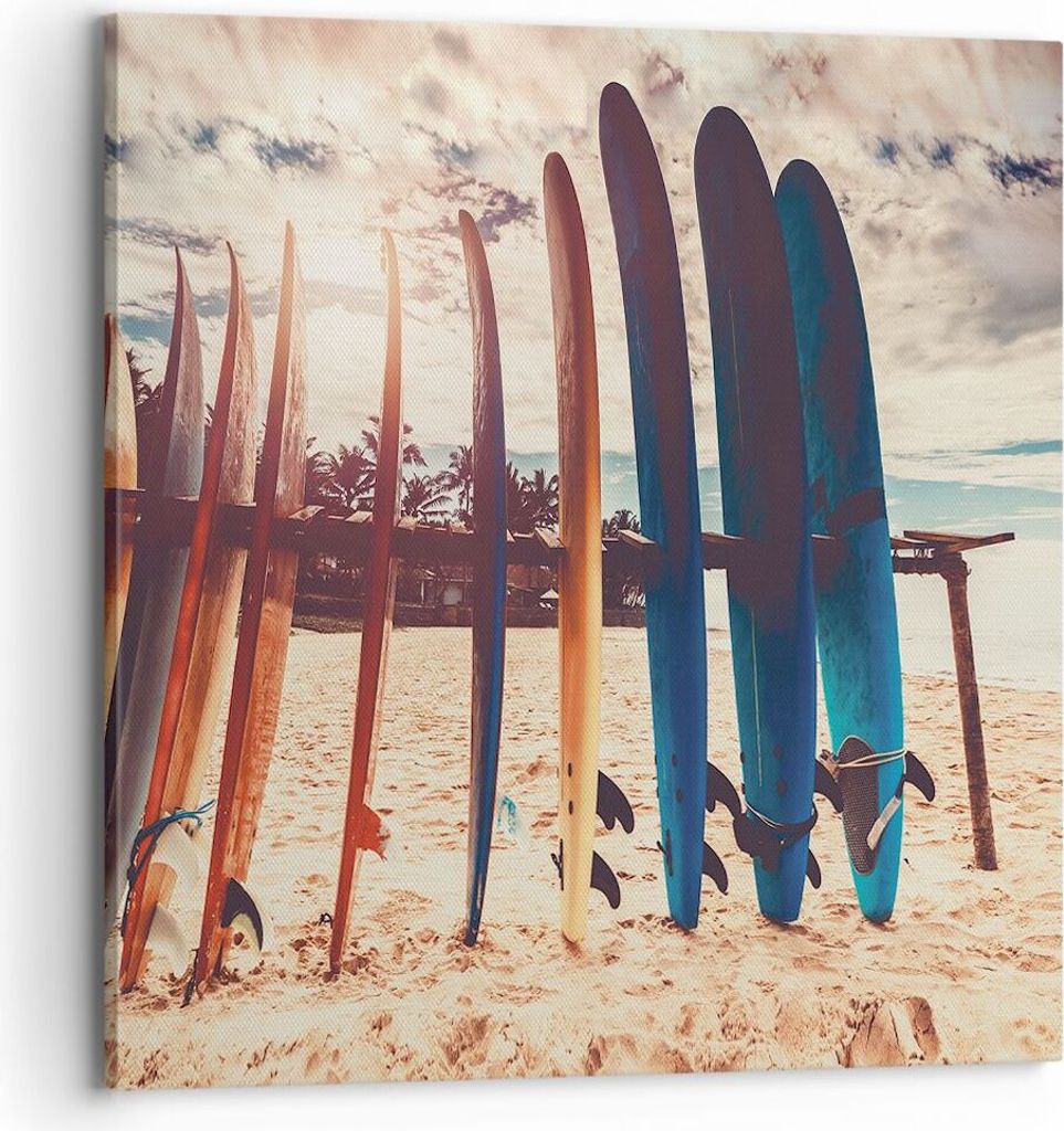 Bild auf Leinwand - Leinwandbild - Einteilig - Surfen Strand Board - 70x70cm - Wand Bild - Wanddeko - Wandbilder - Leinwanddruck - Bilder - Wanddek...
