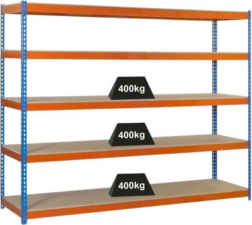 PROREGAL Schwerlastregal BIG WOOD YETI FIVE | HxBxT 200x180x60cm | Fachlast 400kg | Blau-Orange