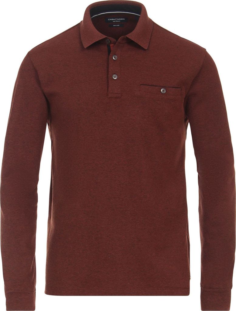 CASAMODA Herren Poloshirt Langarm Polokragen Casual Piqué Orange L