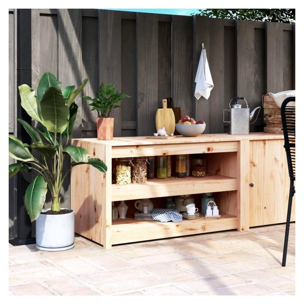 Outdoor-Küchenschrank 106x55x64 cm, Massivholz Kiefer, unbehandelt, viel Stauraum, modulares Design für Garten und Terrasse
