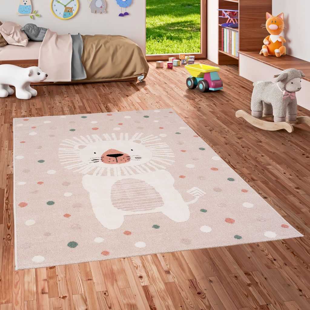 Kinder Teppich Happy Kids Löwe Beige Bunt, Größe:120x170 cm