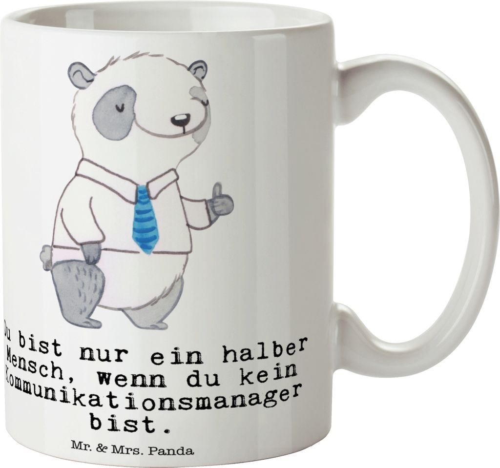 Mr. & Mrs. Panda Tasse Kommunikationsmanager Herz - Weiß - Geschenk, Studium, Kaffeebecher, Interkulturelle Kommunikation, Bedruckte, haferl, Bech...