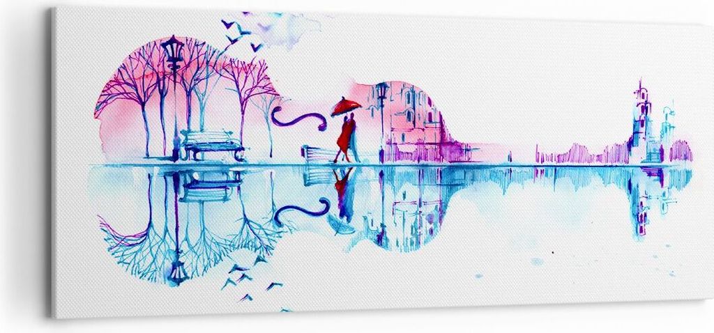 Bild auf Leinwand - Leinwandbild - Violine Walk regen Aktivitäten - 120x50cm - Wand Bild - Wanddeko - Leinwanddruck - Bilder - Kunstdruck - Wandde...