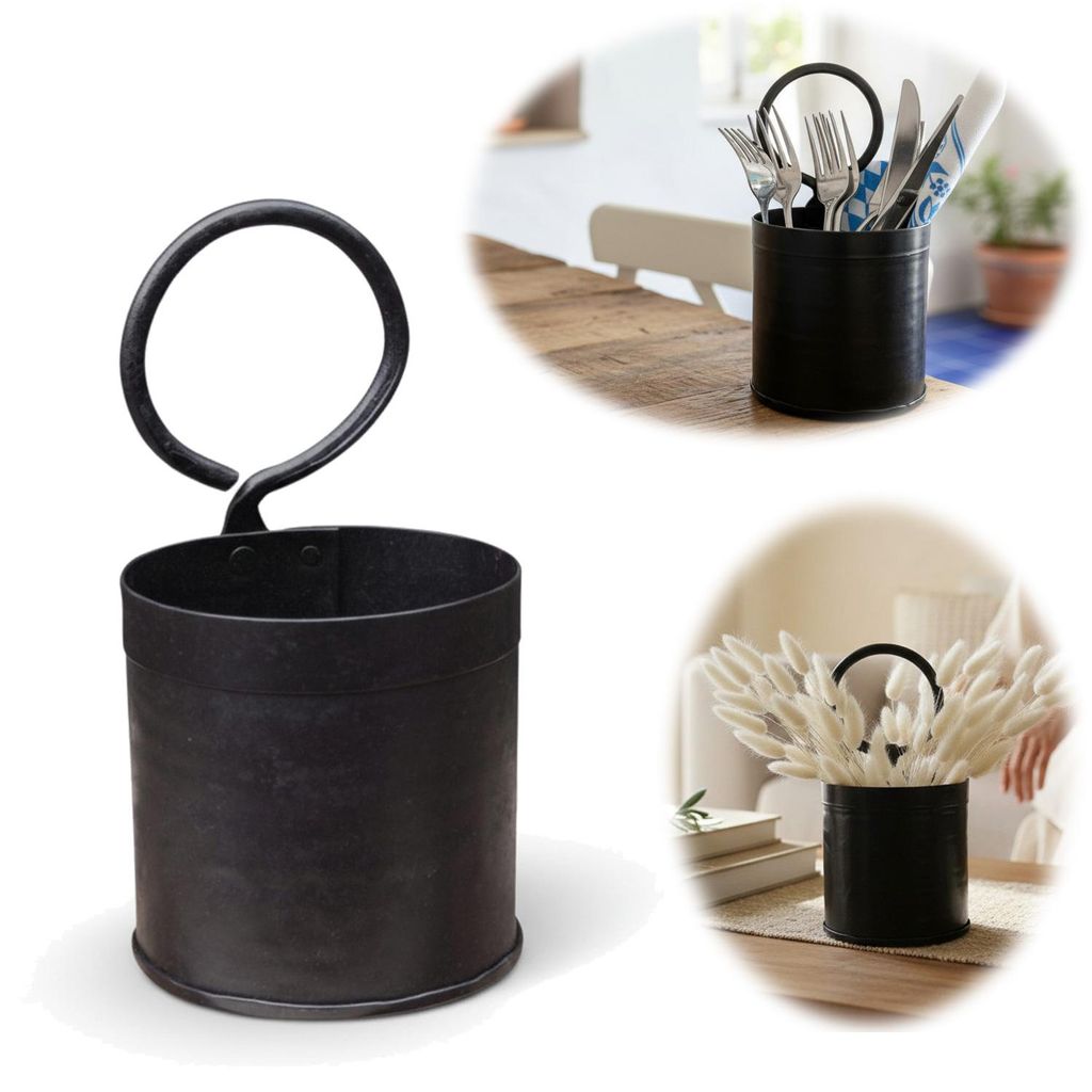 LS-LebenStil Vintage Besteckständer Dehli 20cm Rund 1-fach Griff Organizer Küche Utensilienhalter Besteckbehälter Besteckhalter Besteckkorb Cutlery