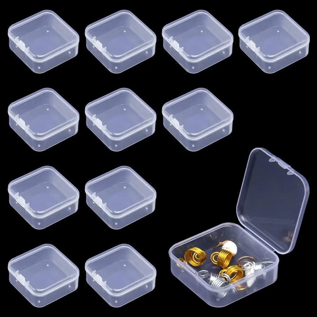 Boîte de Rangement Carrée 55mm - Lot de 12 - Récipient Plastique Mini