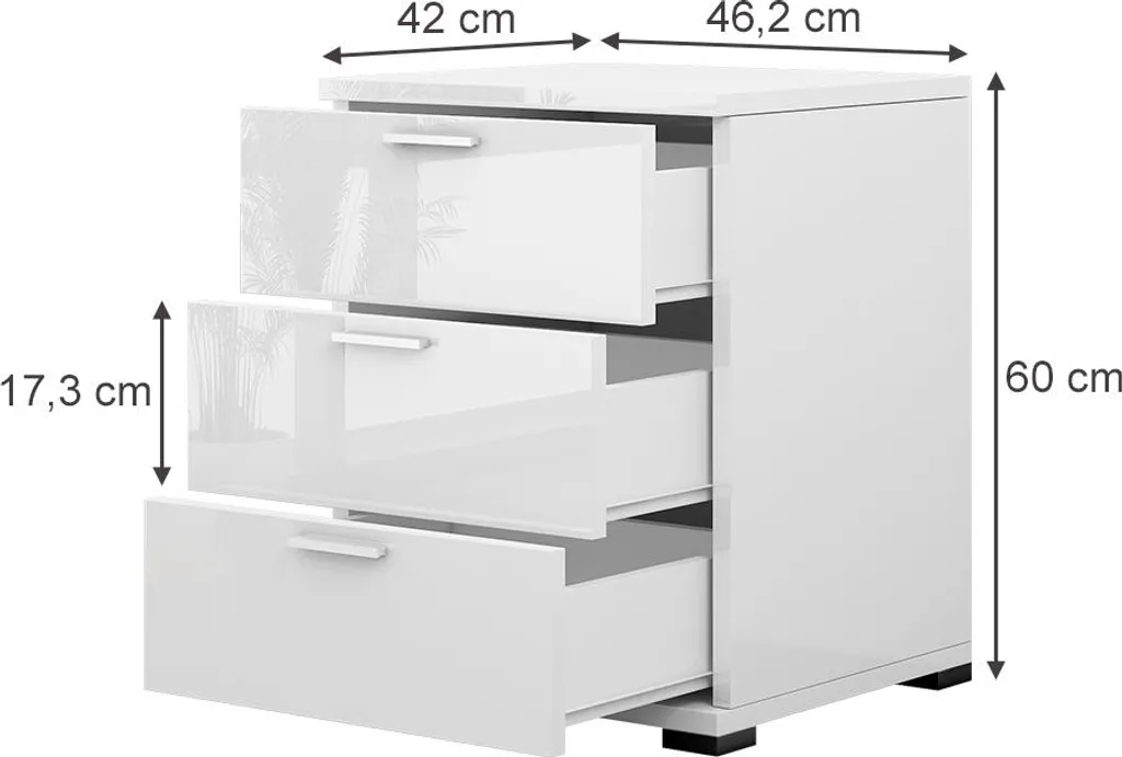 Meuble de chevet blanc brillant Vicco Marseille 46x60 cm haute qualité