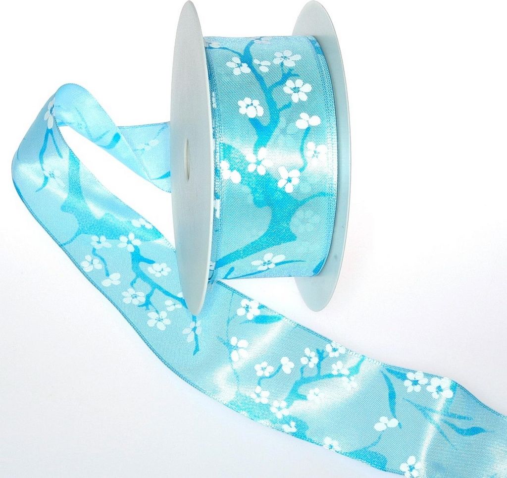 Dekoband "Kirschblüte" hellblau - 40mm - Rolle 25m - 47011-40-25-70