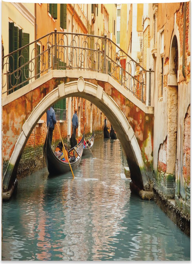 Abakuhaus Venedig Wandteppich, Alte Brücke Gondel aus Weiches Mikrofaser Stoff Kein Verblassen Klare Farben Waschbar, 110 x 150 cm, Orange Elfenbein
