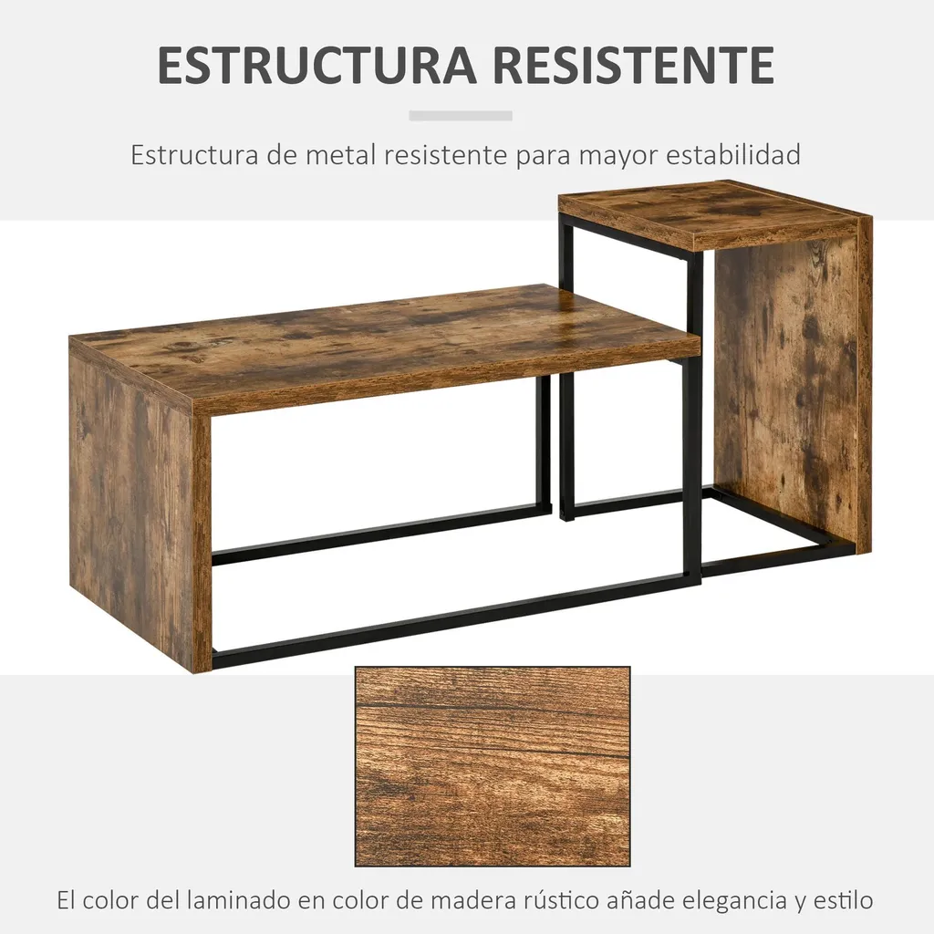 Table basse industrielle stable et robuste - Pack de 2 tables de salon - 6