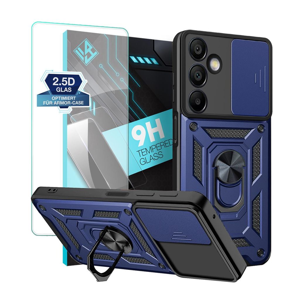 Armor Handyhülle für Samsung Galaxy S24 FE mit 9H Displayglas Displayschutz Kameraschutz Handy Panzer Case Cover Schutzhülle Outdoor Farbe: Blau