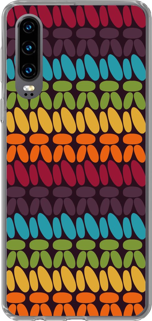 MuchoWow Handyhülle Schutzhülle Hülle für Telefoonhoesje Huawei P30 Häkelmuster - Retro - Regenbogen Silikon Softcase Handy Hülle - Kartenb...