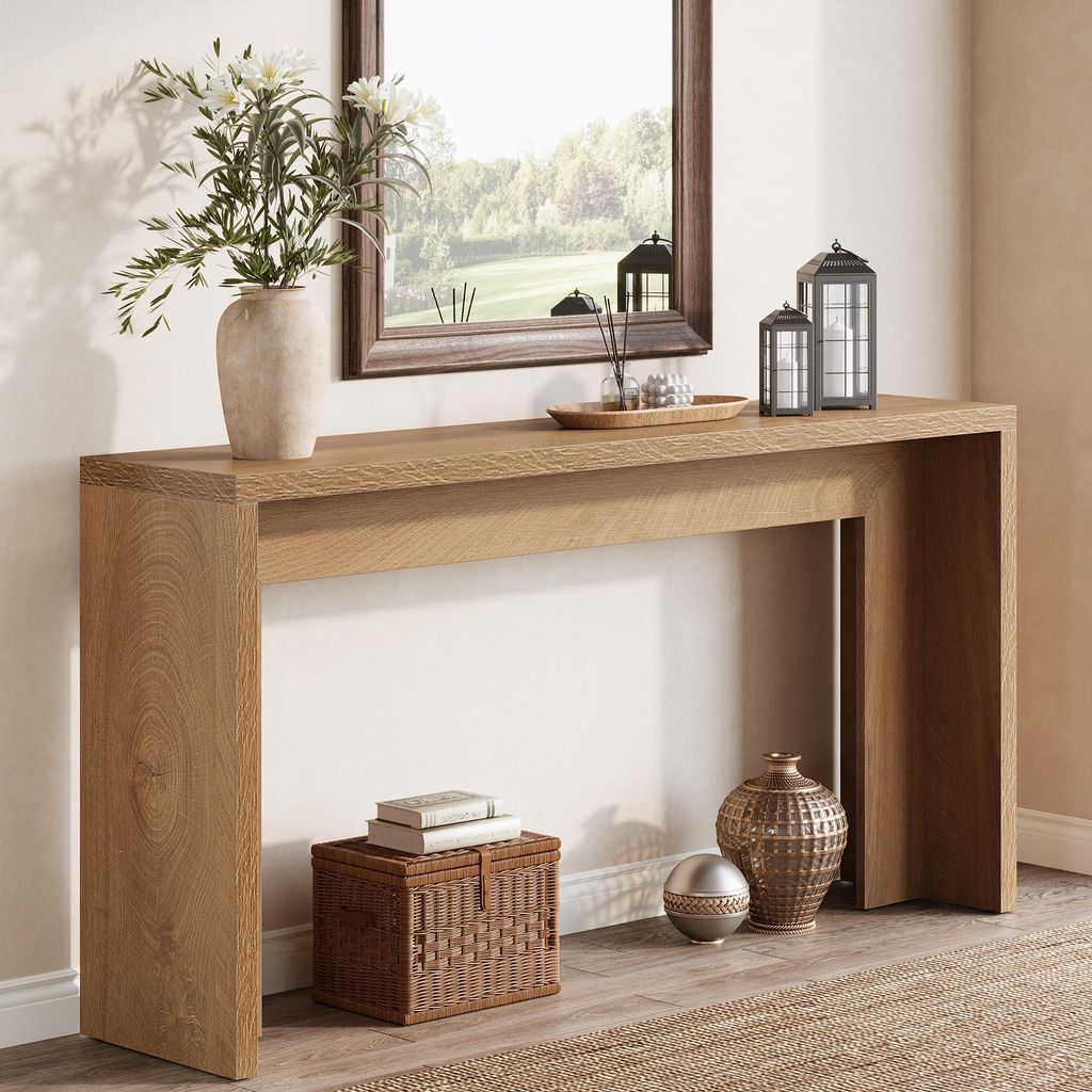 Tribesigns 140 cm Farmhouse Konsolentisch, Holz-Couchtisch hinter dem Sofa mit Stauraum, schmaler langer Flurständer Wohnzimmer, Eingang, Hellbraun